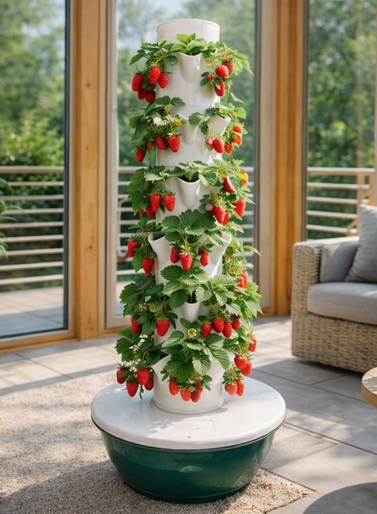 برج زراعة مائي للحدائق الداخلية والخارجية، صديق للبيئة، آمن، يوجد به 28 حفرة, للزراعة الداخلية والخارجية، زراعة نباتات مختلفة بنظام مائي - Image 3